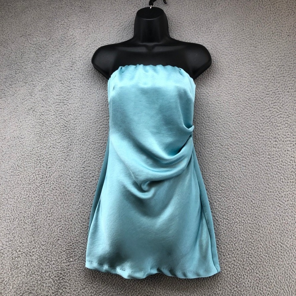 Bec + Bridge Strapless Dress Women 4 Turquoise Blue Draped Satin Mini Going Out